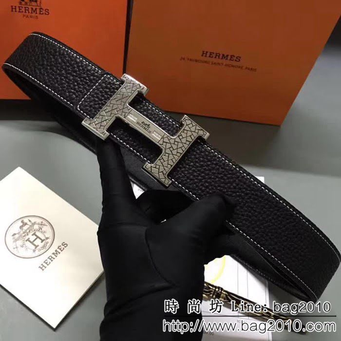 愛馬仕HERMES 純手工荔枝紋 奢華立體紋鑲鑽 高端男士皮帶 HHG1074